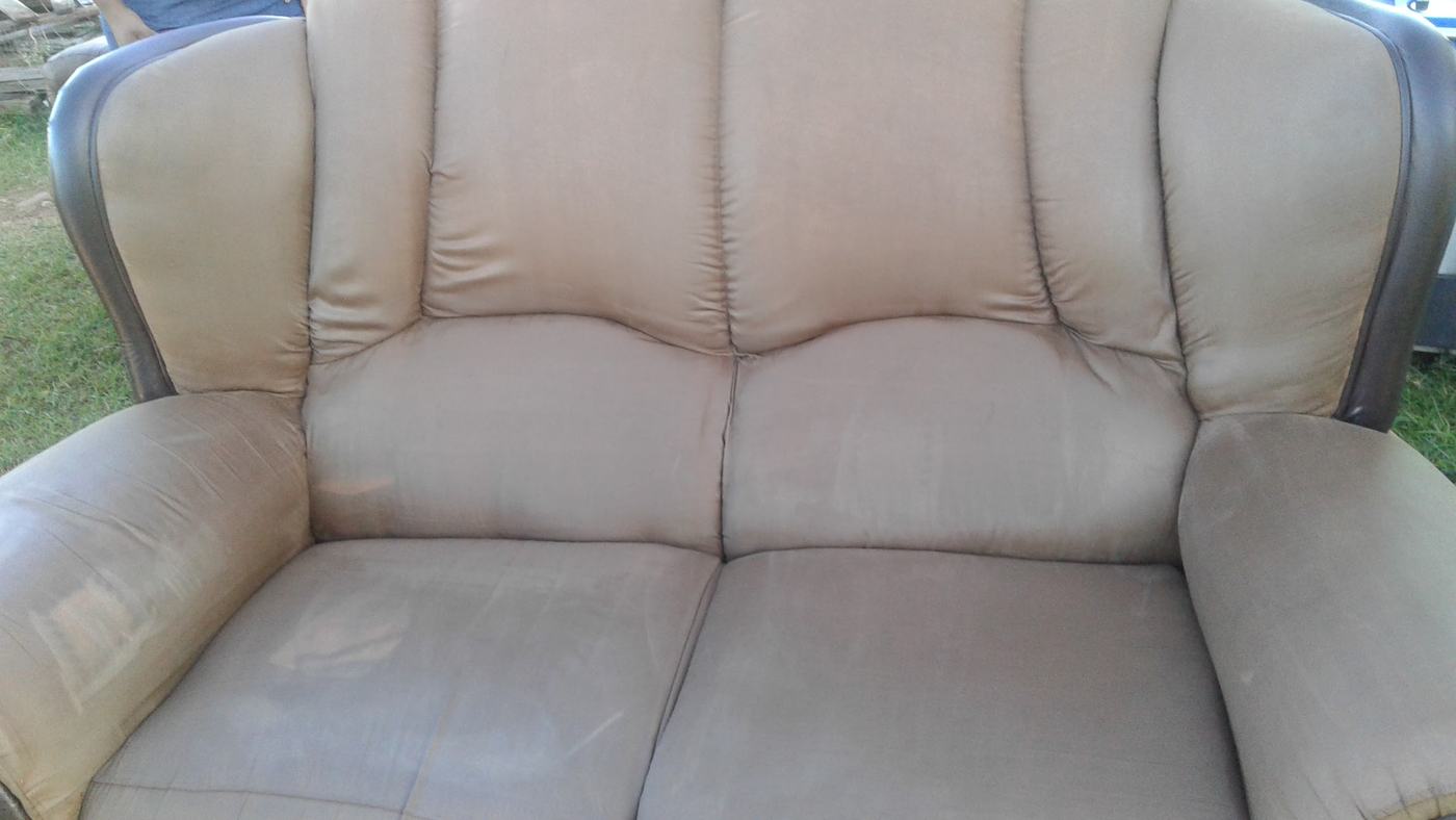 The same recliner after cleaning, the suede back to an even colour